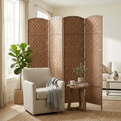 HOMCOM 6FT Tall Folding Room Divider, Wicker Weave Privacy Screen