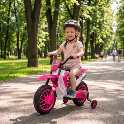 Aosom 12V Kids Motorcycle Dual Motors Training Wheels Pink 3+ Years