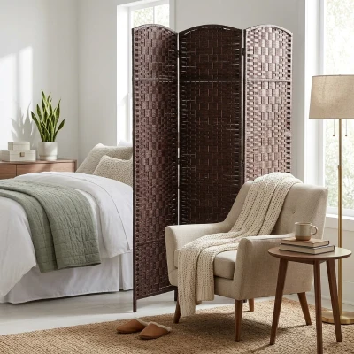 HOMCOM 3-Panel Folding Privacy Screen, 6FT Wicker Divider, Brown