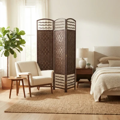 HOMCOM 3-Panel Folding Privacy Screen Room Divider, Brown