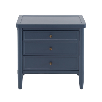 Modern Farmhouse Nightstand with 3 Storage Drawers, Wooden Bedside End Table with Tapered Legs, 23.5'' L x 15.5'' W x 24.5'' H, Blue