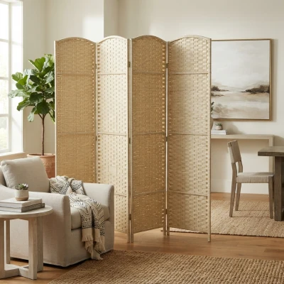 HOMCOM 4-Panel Folding Privacy Screen Room Divider, 5.6' Tall, Beige