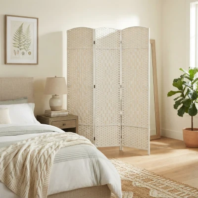HOMCOM 6' Tall Folding Wood Privacy Screen, 3-Panel Partition, White