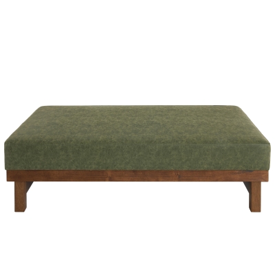 Sleek Large Ottoman with Faux Leather and Walnut Legs, Versatile Coffee Table for Living Room and Bedroom, 48" L × 27.5" W × 15.5" H, Green