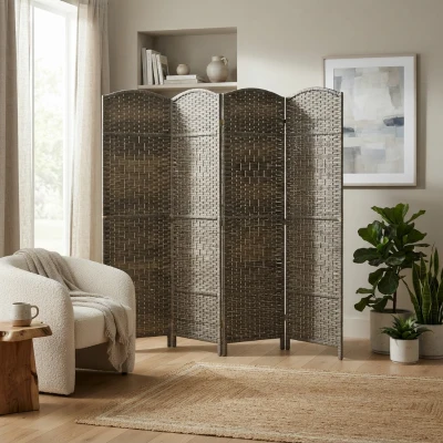 HOMCOM 6' Tall Folding Wood Room Divider Screen, Dark Rustic Oak