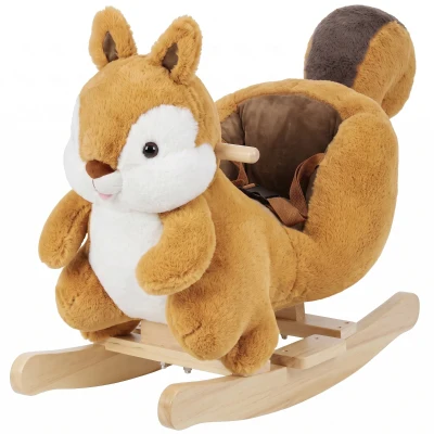 Qaba Rocking Horse for Toddlers 1-3 Years, Squirrel Baby Rocking Horse with Animal Sound, Safety Belt, Brown