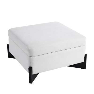 Modern Large Square Ottoman with Faux Leather and Hidden Storage, Versatile Coffee Table for Living Room, 30.5'' L x 30.5" W x 17.5" H, White