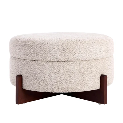 Chic Round Ottoman with Storage and Tufted Upholstery, Versatile Coffee Table for Living Room and Bedroom, 32'' L x 32" W x 17.5" H, Almond