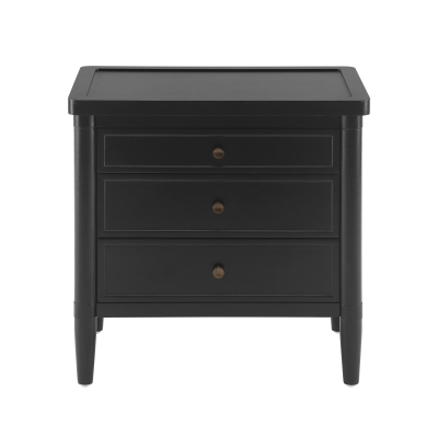 Modern Nightstand with 3 Drawers and Brass Handles, Chic Storage Cabinet with Solid Wood Frame, 23.5'' L x 15.5" W x 24.5" H, Black