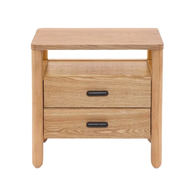 Modern Nightstands with Open Shelf and 2 Drawers, Wooden Bedside Storage Table Unit with Rounded Corners, 23.5'' L x 15.5'' W x 24'' H, Light Natural