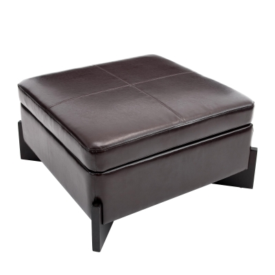 Modern Large Square Ottoman with PU Leather and Hidden Storage, Versatile Coffee Table for Living Room, 30.5'' L x 30.5" W x 17.5" H, Dark Brown