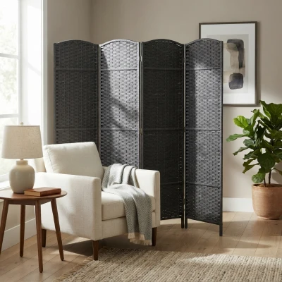 HOMCOM 4-Panel Folding Privacy Screen, 5.6' Tall, Charcoal Gray