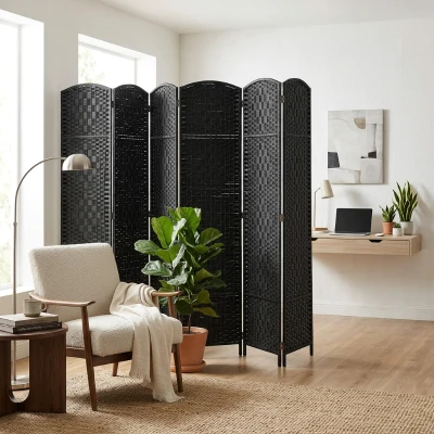HOMCOM 6FT Tall Folding Wicker Room Divider, Black