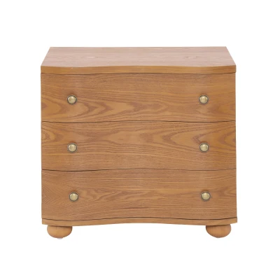 Retro Modern Nightstand Set of 2 with 3 Wave Drawers, Wooden Bedside Storage Tables with Bulbous Feet, 23.5'' L x 15.5'' W x 22.5'' H, Brown