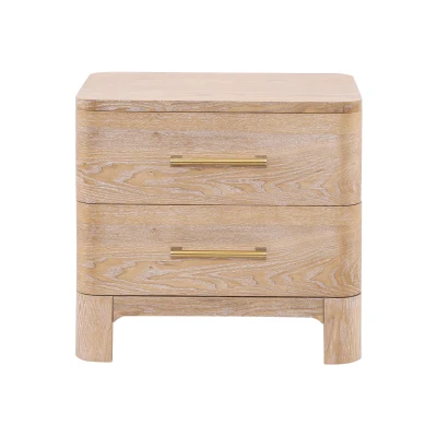 Modern Nightstand with 2 Drawers, Rounded Corners and Gold Handles, Versatile Storage Cabinet for Bedroom, 23.5'' L x 15.5" W x 22.5" H, Natural