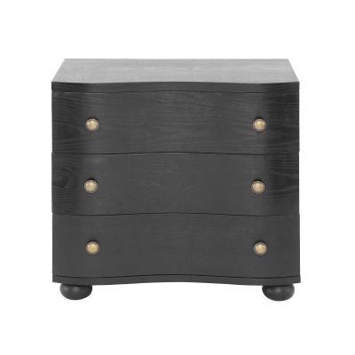 Retro Modern Nightstand Set of 2 with 3 Wave Drawers, Wooden Bedside Storage Tables with Bulbous Feet, 23.5'' L x 15.5'' W x 22.5'' H, Black