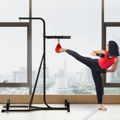 Soozier 2-in-1 Heavy-Duty Punching Bag Stand, Adjustable, Black