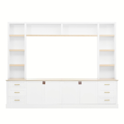 Rustic Farmhouse Entertainment Centre with 6 Storage Drawers, Modern TV Wall Unit with Adjustable Shelves, 98.5'' L x 15.5'' W x 79.5'' H, White