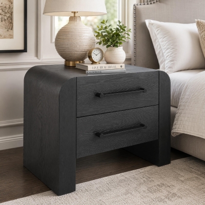 Minimalist Modern Nightstand with Black Metal Handles, Wooden Bedside Storage Table for Bedroom, 28.5'' L x 15.5'' W x 23.5'' H, Black