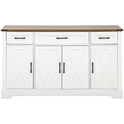 Farmhouse Buffet Cabinet with Metal Hardware and Wood Grain, Sturdy Sideboard for Kitchen and Dining Room, 55'' L x 15.5" W x 32" H, Vintage White