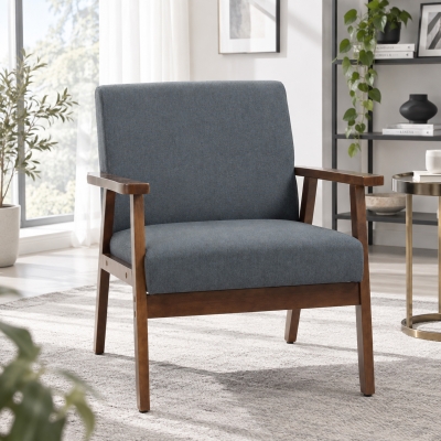 HOMCOM Modern Accent Chairs with Cushioned Seat, Upholstered Linen-Feel Armchair for Bedroom, Living Room, Dark Gray