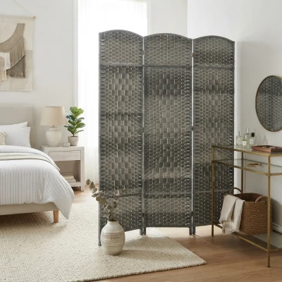 HOMCOM 6' Tall Folding Wood Privacy Screen, 3-Panel Partition, Gray