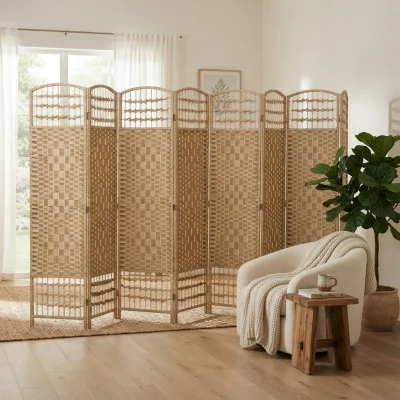 HOMCOM 8-Panel Folding Privacy Screen Room Divider, Natural