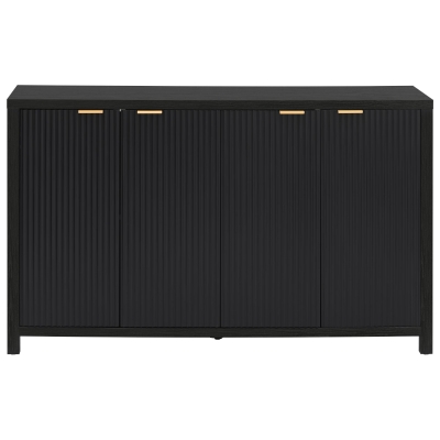 Elegant Fluted Buffet Cabinet with Sculpted Doors, Farmhouse Storage Sideboard for Kitchen Dining Living Room, 55" L × 15.5" W × 33" H, Black