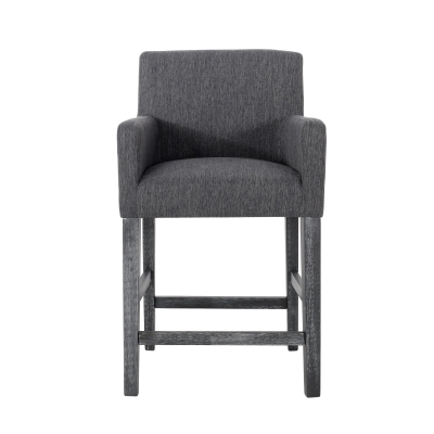 Modern Upholstered Counter Stool Set of 2 with Rounded Armrests, Comfortable Breakfast Bar Stool for Kitchen, 24'' L x 23" W x 39.5" H, Charcoal