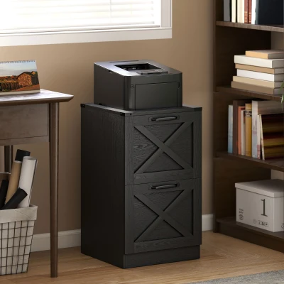 HOMCOM Farmhouse Printer Stand 2-Drawer Vertical Storage, Black