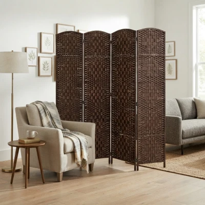 HOMCOM 6FT Tall Wicker Room Divider, 4 Panels, Brown