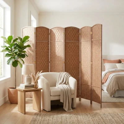 HOMCOM 6FT Folding Privacy Screen, Wicker Room Divider
