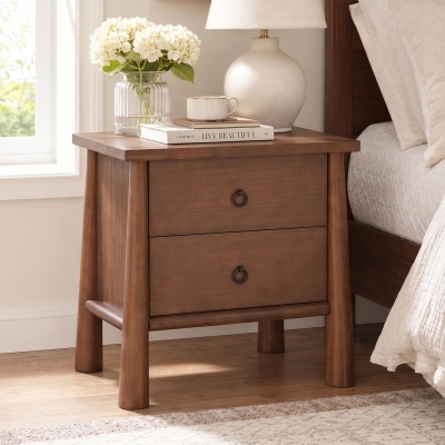 Modern Nightstand with 2 smooth-gliding drawers, Wooden Bedside Storage Table with Signature Rounded Legs, 23.5'' L x 15.5'' W x 23.5'' H, Brown