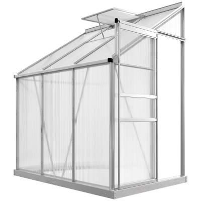 Outsunny 6' x 4' Aluminum Lean-to Greenhouse Polycarbonate Walk-in Garden Greenhouse with Adjustable Roof Vent, Rain Gutter and Sliding Door for Winter, Clear