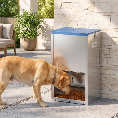 PawHut 50lbs Automatic Dog Feeder, Galvanized, Lockable Door