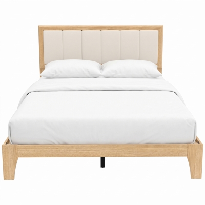 HOMCOM Full Size Platform Bed Frame with Headboard, Oak, Wooden Slats