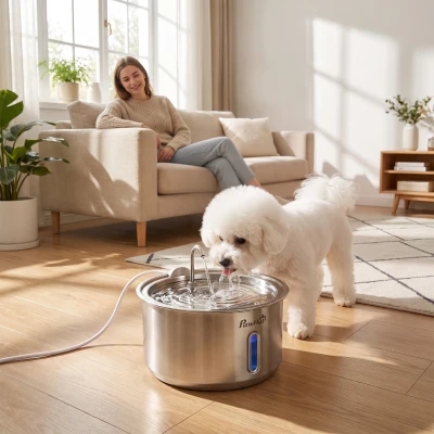 PawHut 11L Cat Water Fountain Stainless Steel, 4-Stage Filter, Quiet