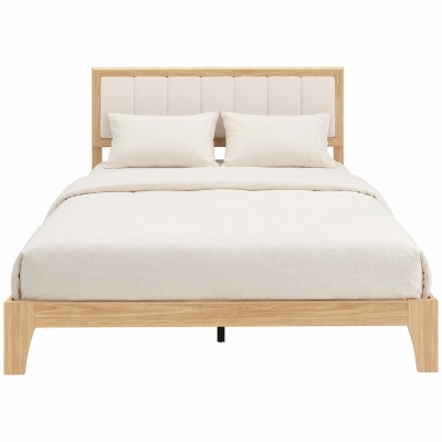 HOMCOM Queen Platform Bed Frame with Headboard, Wooden Slats, Oak