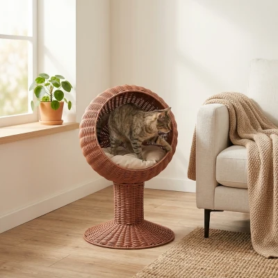 PawHut Elevated Cat Bed, Rotatable Egg Chair Pod, Brown