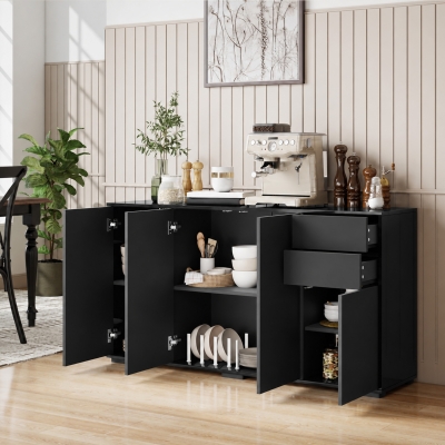 HOMCOM Kitchen Sideboard Storage Cabinet, Modern Coffee Bar Cabinet with Push-Open Design and 2 Drawers for Living Room, Black