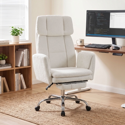 HOMCOM Big and Tall Office Chair with Flip Armrests for Cross Legged Sitting, 400 lbs Heavy Duty Computer Desk Chair, Cream
