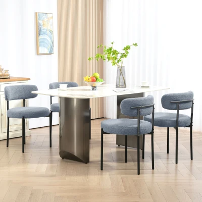 HOMCOM Modern Boucle Dining Chairs Set of 4, Upholstered, Gray