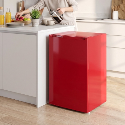 HOMCOM Compact Upright Freezer, 2.1 Cubic Feet Mini Freezer with Reversible Door, 2 Shelves, Adjustable Temperature, Red
