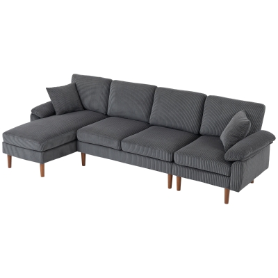 HOMCOM L-Shape Sofa, Modern Sectional Couch with Changeable Chaise Lounge, Pillows and Wooden Legs for Living Room, Dark Grey
