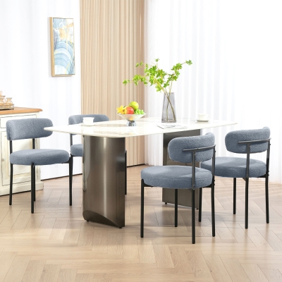 HOMCOM 4 Pieces Kitchen Chairs, Modern Dining Chairs w/ Berber Fleece Upholstery and Steel Legs for Living Room, Grey