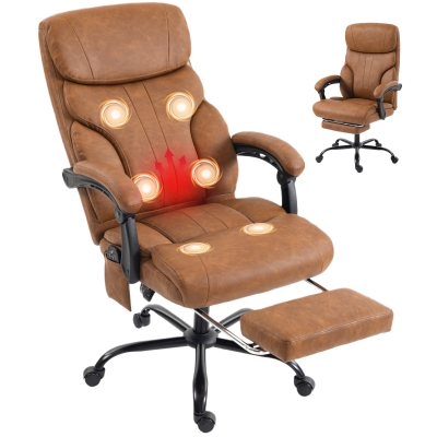 HOMCOM Massage Office Chair Heated Recliner PU Leather Brown Adjustable