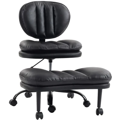 HOMCOM Ergonomic Cross Legged Office Chair, 360° Swivel Meditation Desk Chair with Wheels and Detachable Wider Footrest, Black