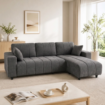 HOMCOM Sectional Couch with Integrated Seat, 4 Seater L-Shaped Sofa with Changeable Chaise, Spring Cushion, Charcoal Grey