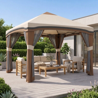 Outsunny 10' x 10' Pop Up Canopy with Netting, Foldable Tents for Parties, Height Adjustable, with Storage Bag