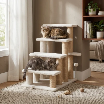 PawHut 4-Level Cat Steps with Scratching Posts, White